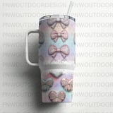 Bow Tumbler Wrap, 40oz Tumbler Sublimation, Seamless Tapered Design, Distressed Digital Download, Pastel Bows, Girly Bows, Cute Bows thumbnail 2