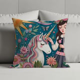Magical Unicorn Blanket Pillow Pillow Case: Floral Girl Art, Rainbow, Fantasy thumbnail 2