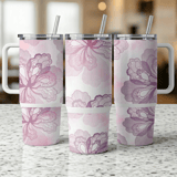40oz Tumbler Sublimation Wrap, Seamless Distressed Tapered, Pink Lace Floral Digital Design, Elegant Flower Tumbler Design, Pink Flower PNG thumbnail 3