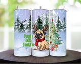 Christmas Pug 20oz. Tumbler Wrap, Funny Holiday Dog Tumbler Design, Reindeer Antlers Pug, Festive Animal Lover Gift, Winter Scene thumbnail 4