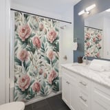 Blushing Peony Watercolor Shower Curtain thumbnail 3