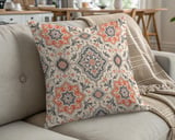 Mediterranean Tile Pillow Cover, Boho Terracotta & Grey Ornate Pattern Pillow Case, Global Chic Decorative Cushion thumbnail 5
