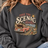 Take The Scenic Route PNG Vintage Road Trip Sublimation, Retro Car Coastal Vacation Travel Graphic, Summer Mountain Adventure Clipart thumbnail 8