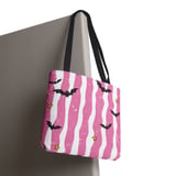 Distressed Pink Stripe Bat Phone Case | Spooky Cute Goth Kawaii Bat Pattern Tote Bag | Y2K Aesthetic Gift thumbnail 9
