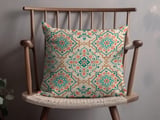 Boho Moroccan Tile Pillow Cover | Teal Coral Geometric Throw Pillow Case | Mediterranean Global Chic Accent Cushion thumbnail 4