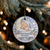 Baby First Christmas Ornament 2026, Personalized Teddy Bear Sleeping Moon Cloud Keepsake, Custom Newborn Boy Holiday Tree Ornaments thumbnail 8