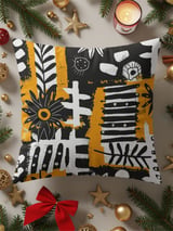 Abstract Floral Velveteen Blanket, Boho Black White Yellow Throw Pillow, Modern Botanical Woven Blanket, Eclectic Art Decor Gift Idea thumbnail 16