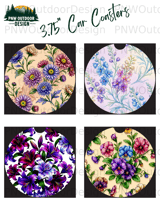 20oz Tumbler Sublimation Seamless Pansy PNG, Tapered Floral Tumbler Wrap Digital File, Free Car Coaster Design thumbnail 11