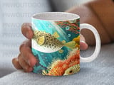Vibrant Pufferfish Coral Reef Mug Wrap, Tropical Underwater Ocean Scene Gift, 11oz 15oz Sublimation Digital Download thumbnail 5