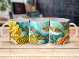 Vibrant Pufferfish Coral Reef Mug Wrap, Tropical Underwater Ocean Scene Gift, 11oz 15oz Sublimation Digital Download thumbnail 1
