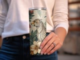 Floral Leopard Tumbler Wrap, 20oz Skinny Tumbler Design, Cheetah PNG, Flower Tumbler Sublimation, Digital Download thumbnail 3
