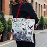 Halloween Tote Bag, Ghost at Work, Spooky Season, Computer, Bat, Gravestones, Pumpkin, Gift for Halloween, Halloween Party, Unique Tote Bag thumbnail 5