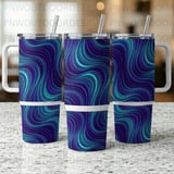 40oz Tumbler Wrap, Seamless Distressed Purple Teal Wave Design, Tapered Sublimation Digital File, Free Car Coasters, Motion Illusion Design thumbnail 6