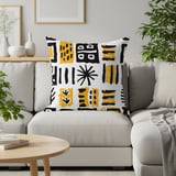 Abstract Mudcloth Pattern Velveteen Blanket, Boho African Design Throw Pillow, Geometric Black Yellow White Woven Blanket, Eclectic Home thumbnail 16