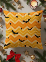 Cute Halloween Bat Chevron Woven Blanket, Soft Velveteen Throw, Spooky Stars Pillow Cover, Orange & Yellow Fall Decor thumbnail 3