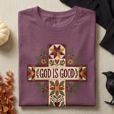 God Is Good Quilted Cross Tee or Sweatshirt, Faux Patchwork Design thumbnail 20