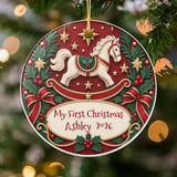 Baby First Christmas Ornament, Custom Rocking Horse Keepsake, Personalized Vintage Holiday Ornament, Heirloom Baby Shower Gift thumbnail 2