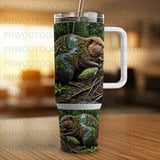 40oz Beaver Tumbler Wrap Sublimation PNG, Forest Wildlife PNG Digital Download, Seamless Tapered Distressed Animal Nature, Free Car Coaster thumbnail 3