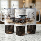 Classic Muscle Car 40oz Tumbler Wrap Sublimation Design | Distressed Garage Tapered PNG Seamless Automotive File + Car Coasters Digital thumbnail 7