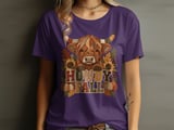 Howdy Fall Highland Cow Tee or Sweatshirt, Faux Patchwork Design thumbnail 1