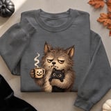 Grumpy Werewolf Coffee Cat Tee or Sweatshirt thumbnail 14