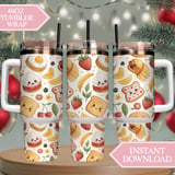 Digital Pattern Bundle, Kawaii Food Pattern, Cute Breakfast Digital, Egg, Pancake, Toast, Strawberry, Banana, Seamless Design, Digital thumbnail 10