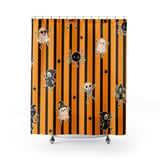 Cute Halloween Shower Curtains, Bath Mat, Kawaii Ghost and Skeleton Spooky Season Bathroom Decor, Orange Black Striped Fall Housewarming thumbnail 2