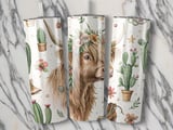 Floral Highland Cow 20oz Seamless Tumbler Wrap, Western Tumbler Design, Cactus Tumbler, Bohemian Cow Tumbler, Cute Animal Tumbler Wrap thumbnail 2