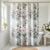 Sakura Bloom Watercolor Shower Curtain thumbnail 1