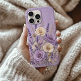 Embroidered Floral Tough Phone Case, Lavender Botanical Poppy Flower Case, Vintage Cottagecore Gift for Her, Aesthetic Floral Phone Cover thumbnail 2