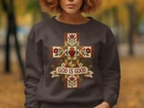 God Is Good Christian Sweatshirt, Quilted Cross Hoodie, Faux Patchwork Floral Faith Tote Bag, Country Folk Art Religious Easter Gift thumbnail 16