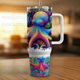 Rainbow Octopus Tumbler Wrap, 40oz Sublimation Design, Seamless Digital Download, Colorful Sea Life, Distressed Tapered thumbnail 2