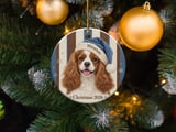 Cavalier King Charles Spaniel Ornament, Christmas 2026 Dog Ornament, Cute Blue Santa Hat Pet Keepsake Holiday Tree Decor Dog Mom Gift thumbnail 3