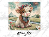 Cute Highland Cow 20oz Tumbler Wrap, Seamless Tumbler Design, Baby Cow Tumbler, Floral Tumbler Wrap, Cow Sublimation Design thumbnail 4