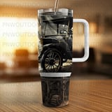 Vintage Car 40oz Tumbler Sublimation Design, Seamless Tapered Wrap Distressed PNG Digital Download, Rustic Barn Garage, Free Car Coasters thumbnail 8