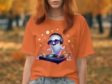 DJ Ghost T-Shirt, Halloween Party Tee, Spooky Season Music, Cute Ghost with Headphones, Turntable, Halloween Pumpkins T Shirt thumbnail 6