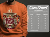 Groovy Brews Coffee Tee or Sweatshirt, Faux Patchwork Design thumbnail 11