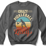 Pickleball Gildan Crewneck Sweatshirt, Crazy Pickleball Lady, Court Warm Up Retro Sunset Pullover Top thumbnail 4