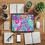 Vibrant Floral Laptop Sleeve, Pink Teal Botanical Accessory Pouch, Abstract Pattern Tech Case, Summer Gifts for Her thumbnail 8