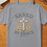 Saved by Grace Christian T-Shirt, Ephesians 2:8 Floral Cross Faith Tee, Inspirational Religious Scripture Women's Apparel Gift thumbnail 5