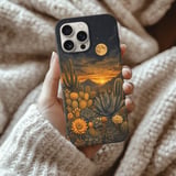 Desert Sunset Moon Tough Phone Case, Southwest Saguaro Cactus Phone Cover, Celestial Boho Botanical Night Sky Aesthetic Gift for Her thumbnail 2