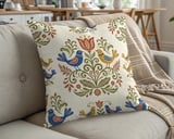 Vibrant Folk Bird & Floral Pillow Case thumbnail 5
