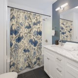 Whimsical Blue Lotus Frog Pond Shower Curtain thumbnail 3