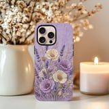 Embroidered Floral Tough Phone Case, Lavender Botanical Poppy Flower Case, Vintage Cottagecore Gift for Her, Aesthetic Floral Phone Cover thumbnail 4