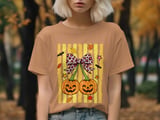 Cute Halloween Pumpkin Sweatshirt, Leopard Bow Spooky Season Hoodie, Fall Faux Glitter Pumpkins T-Shirt for Women thumbnail 6