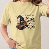 There's A Little Witch In All of Us Shirt, Celestial Witch Hat Floral Graphic Tee, Moon & Stars Halloween Sweatshirt Gift thumbnail 3