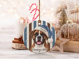 Boxer Dog Christmas Ornament 2026, Cute Boxer Mom Holiday Gift, Blue Santa Hat Dog Tree Decor, Vintage Striped Pet Keepsake Ornament thumbnail 2