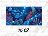 Ocean Deep Blue Fish Mug Wrap PNG, Magical Undersea Creatures Sublimation Design, Marine Life Digital Download thumbnail 14
