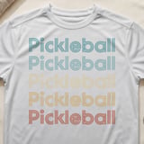 Pickleball Sport-Tek Performance Tee, Pickleball Multi-Color Retro Stripe Text Graphic, Court Apparel thumbnail 10
