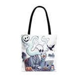 Halloween Tote Bag, Ghost at Work, Spooky Season, Computer, Bat, Gravestones, Pumpkin, Gift for Halloween, Halloween Party, Unique Tote Bag thumbnail 3
